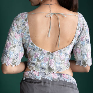 Charcoal Grey Satin Saree