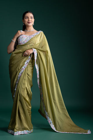 Moss Sequin Green Silk Saree
