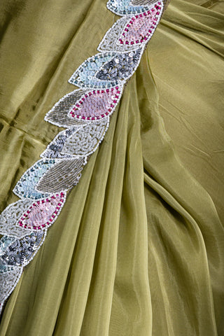 Moss Sequin Green Silk Saree