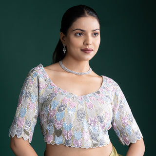 Moss Sequin Green Silk Saree