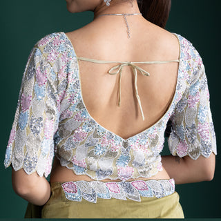 Moss Sequin Green Silk Saree