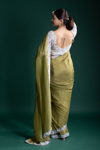 Moss Sequin Green Silk Saree