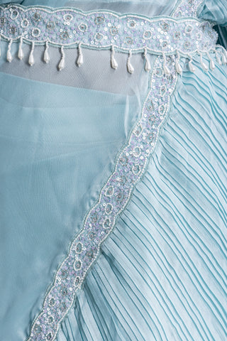 Crystal Mist Blue Saree with Delicate Beadwork Detailing