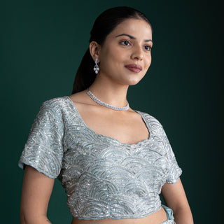 Sage Mint Glow Pleated Saree with Embroidered Borders