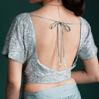 Sage Mint Glow Pleated Saree with Embroidered Borders