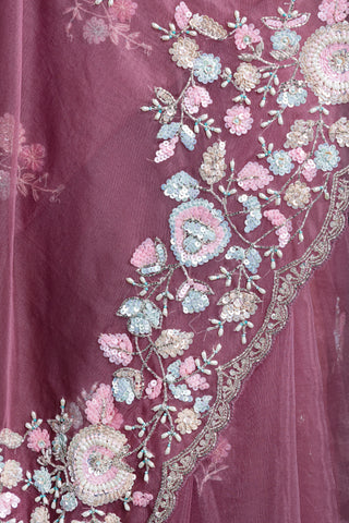 Blush Petal Pink Floral Embroidered Saree