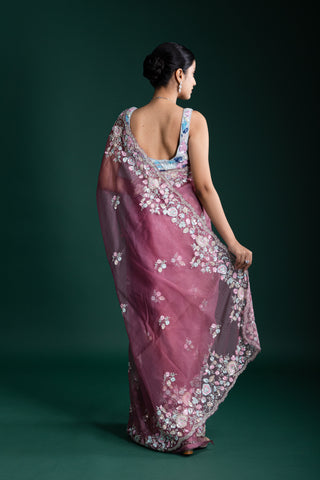 Blush Petal Pink Floral Embroidered Saree