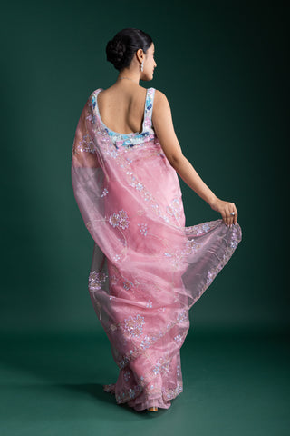 Elegant Ethereal Amethyst Bloom Organza Saree