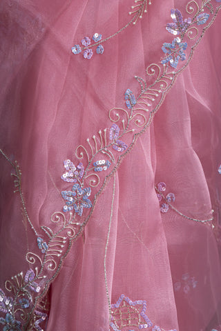 Elegant Ethereal Amethyst Bloom Organza Saree