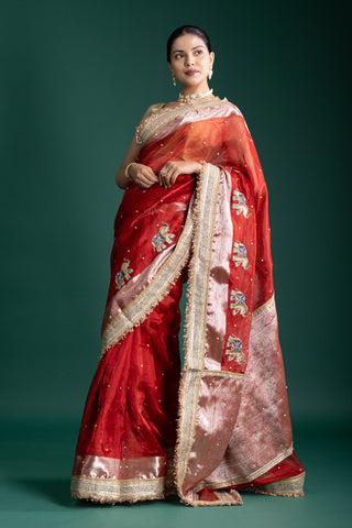 Majestic Vermilion Flame Saree