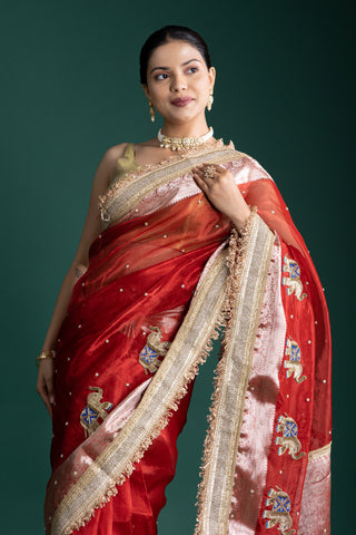 Majestic Vermilion Flame Saree