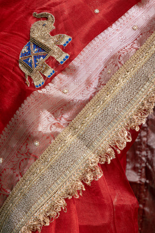 Majestic Vermilion Flame Saree