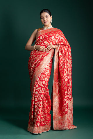 Opulent Red Banarasi Silk Saree