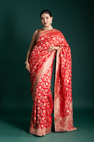 Opulent Red Banarasi Silk Saree