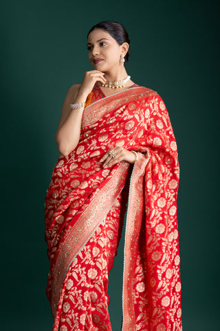 Opulent Red Banarasi Silk Saree