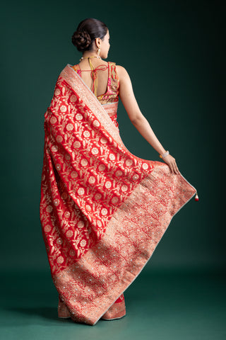 Opulent Red Banarasi Silk Saree