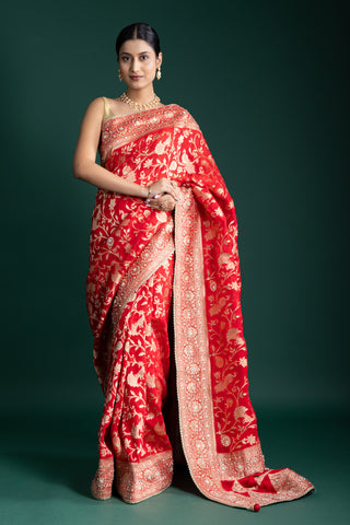 Luxurious Crimson Banarasi Saree