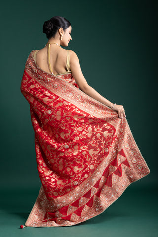 Luxurious Crimson Banarasi Saree