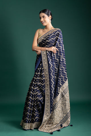 Timeless Banarasi Navy Blue Saree