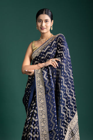 Timeless Banarasi Navy Blue Saree