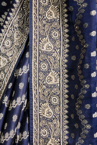 Timeless Banarasi Navy Blue Saree