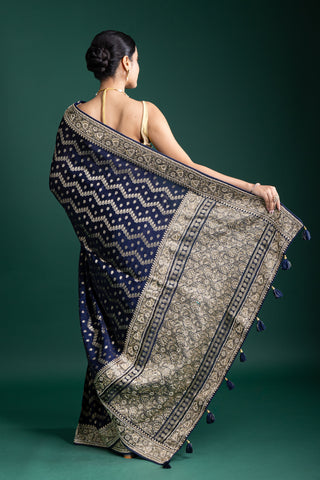 Timeless Banarasi Navy Blue Saree