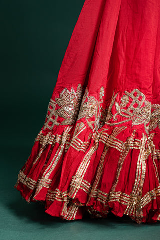 Fiery Scarlet Bandhani Saree with Luxurious Gota Patti Detailing