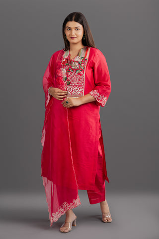 Coral Red Kurta Set