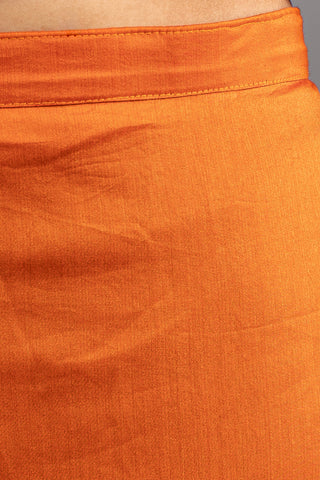 Burnt Orange Kurta Set with Pintucks Details and White Floral Embroidery