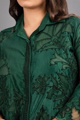 Emerald Green Kurti with Tonal Bead Embroidery