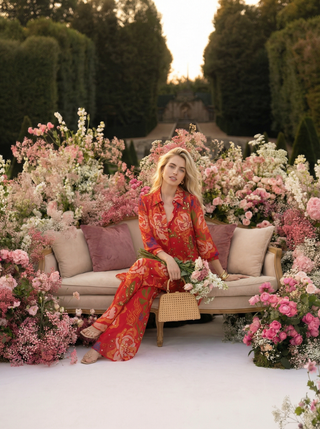 Scarlet Bloom Printed Co-Ord Set with Flowy Overlay