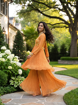 Yellow short kurti with sharara pants