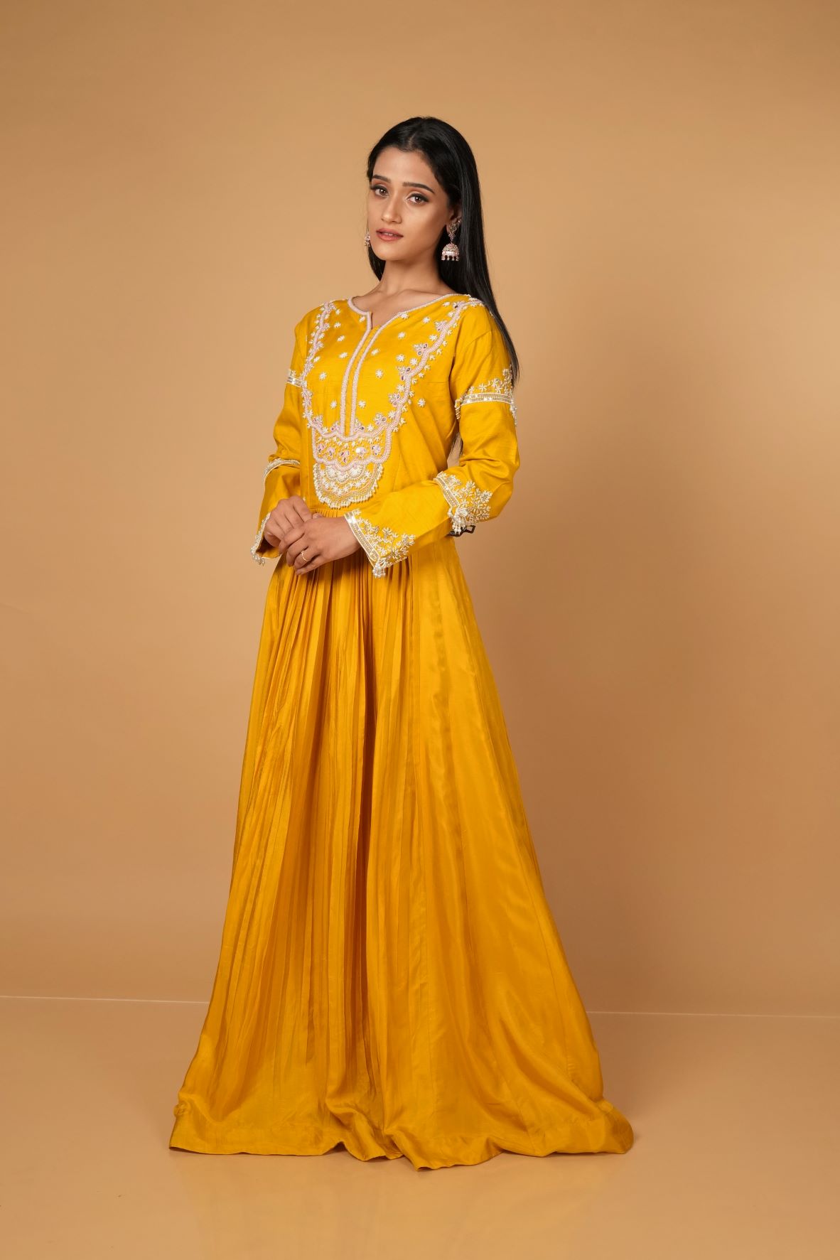 LEMON YELLOW CUT OUT EMBELLISHED FIT AND FLARE GOWN – Swish By Dolcy &  Simran